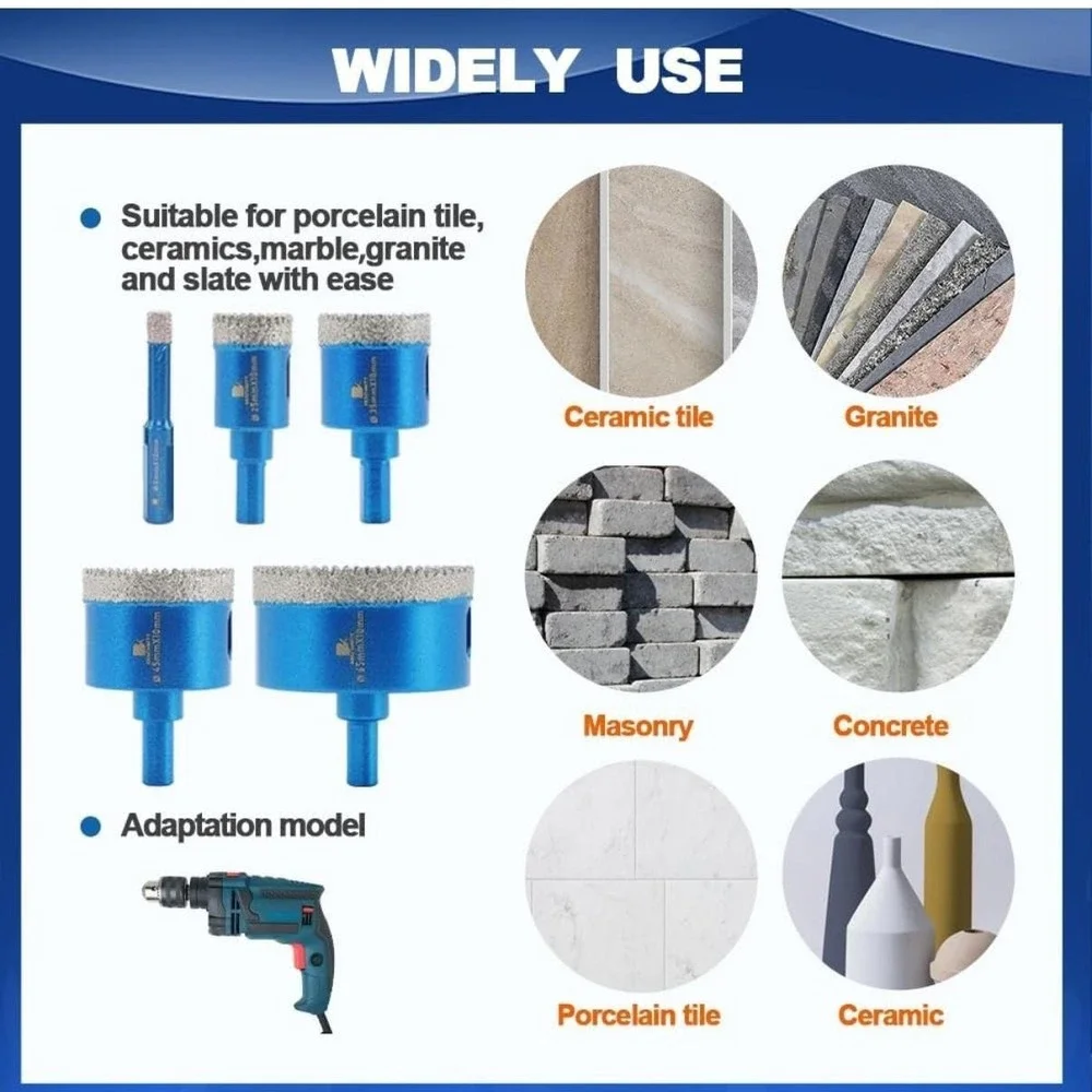 ZNXIMER Diamond Hole Saw Core Drill Bit 11 Piece‎ Set 6-65mm Blue Tile Ceramic